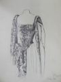Annemarie Strupat: Bleistift-Handzeichnung, Mode-Entwurf Damen-Abendgarderobe, datiert 1949