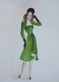 Foto 2: Annemarie Strupat: 9 Aquarelle auf 7 Blättern, Entwürfe für Mode 50er Jahre, Frauenkleidung Herbst-Winter, Mitte 20. Jahrhundert