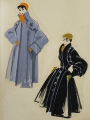 Foto 8: Annemarie Strupat: 9 Aquarelle auf 7 Blättern, Entwürfe für Mode 50er Jahre, Frauenkleidung Herbst-Winter, Mitte 20. Jahrhundert