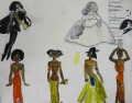 Foto 1: Annemarie Strupat: 6er Satz Zeichnungen - Tuschfeder und Aquarelle, Studien zu Afrika / Japan / Varieté-Kostümen, Mitte 20. Jahrhundert
