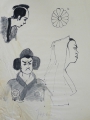 Foto 2: Annemarie Strupat: 6er Satz Zeichnungen - Tuschfeder und Aquarelle, Studien zu Afrika / Japan / Varieté-Kostümen, Mitte 20. Jahrhundert