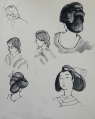 Foto 4: Annemarie Strupat: 6er Satz Zeichnungen - Tuschfeder und Aquarelle, Studien zu Afrika / Japan / Varieté-Kostümen, Mitte 20. Jahrhundert