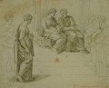 Foto 1: Peter Cornelius (1783-1867): Handzeichnung - Bleistift aquarelliert, Kompositions-Entwurf, datiert 1831