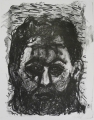 Foto 1: A. R. Penck (* 1939): Graphik - Lithographie, bärtiges Männerkopf-Porträt / Künstler-Selbstporträt, Druck von 1990