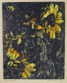 Foto 1: Fritz Pirner (* 1889): Graphik - kolorierter Linolschnitt, Sonnenblumen, datiert 1956