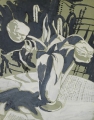 Foto 1: Fritz Pirner (*1889): Aquarell, Blumen-Stilleben mit Tulpen, in Grisaille, datiert 1920