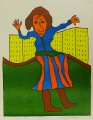 Foto 1: Willi Mühlenhaupt (1907-1977): Graphik - Farblinolschnitt, Frau vor Großstadt