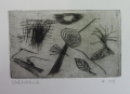Foto 1: Liane Rost: 2 Graphiken - Radierungen, Haus-Interieur / abstrakte Natur-Collage, 2. Hälfte 20. Jahrhundert, Hermsdorf