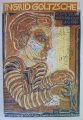 Foto 1: Ingrid Goltzsche-Schwarz (1936-1992): Graphik - Farblinolschnitt, Frau mit Vogel, Ausstellungsplakat Ahrenshoop 1981
