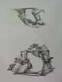 Foto 1: Hans-Joachim Zeidler (1935-2010): 2 Blätter mit 4 Graphiken - Lithographien, Doppelbilder Katze mit Büchern, Regenschirm, im Herz und Phantasie-Vogel, Drucke von 1987 und 1988