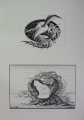 Foto 2: Hans-Joachim Zeidler (1935-2010): 2 Blätter mit 4 Graphiken - Lithographien, Doppelbilder Katze mit Büchern, Regenschirm, im Herz und Phantasie-Vogel, Drucke von 1987 und 1988