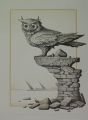 Foto 1: Hans-Joachim Zeidler (1935-2010): Graphik - Farblithographie, Eule auf Steinsäule, Druck von 1990
