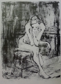Foto 1: Hans Stein (* 1935): Graphik - Lithographie, Sitzender Frauenakt, Druck von 1990