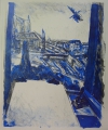 Foto 1: Hans Stein (* 1935): Graphik - Farblithographie, Blick aus Fenster, Druck Taborpresse von 1991