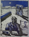 Foto 1: Kornelius Wilkens (* 1951): Graphik - Farblithographie, Mann beim Mahl, Druck von 1990