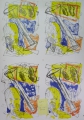 Albert Merz (* 1942): Graphik - Farblithographie, Vierfach-Motiv auf einem Blatt, Druck Taborpresse Berlin 1990