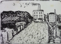 Foto 1: Kurt Mühlenhaupt (1921-2006): Graphik - Lithographie, Bahngelände, Werk von 1985, Druck Taborpresse Berlin von 1990
