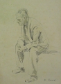 Foto 1: Arthur Kampf (1864-1950): Zeichnung - in Bleistift, Ganzfigur eines nachdenklich Sitzenden