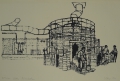 Foto 2: Harry Lüttger (* 1919): Paar Graphiken - Siebdrucke, Innenhof und Alter Rundofen, datiert 1974