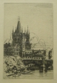 Signierte Graphik - Radierung, "Stadtvedute mit Kirchen-Ensemble", datiert wohl 1930
