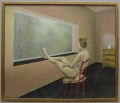 Foto 1: Monogrammist A.P.: Öl Gemälde - Frauenakt am Fenster, 20. Jahrhundert, Stil veristischer Surrealismus