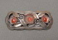 Art Deco Brosche, um 1930, "Teka", von Theodor Klotz - Pforzheim, 835er Silber, mit Korallen-Cabochons